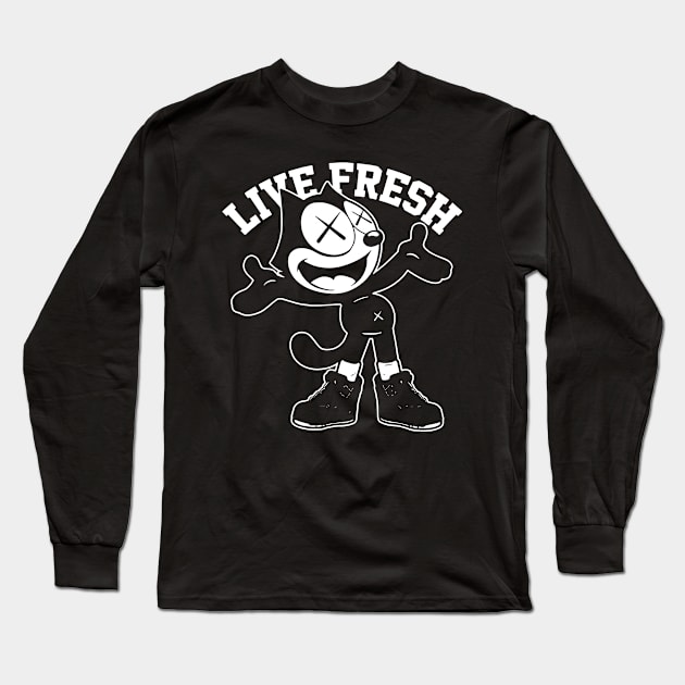 Live fresh the cat art gift for fan Long Sleeve T-Shirt by skeleton sitting chained